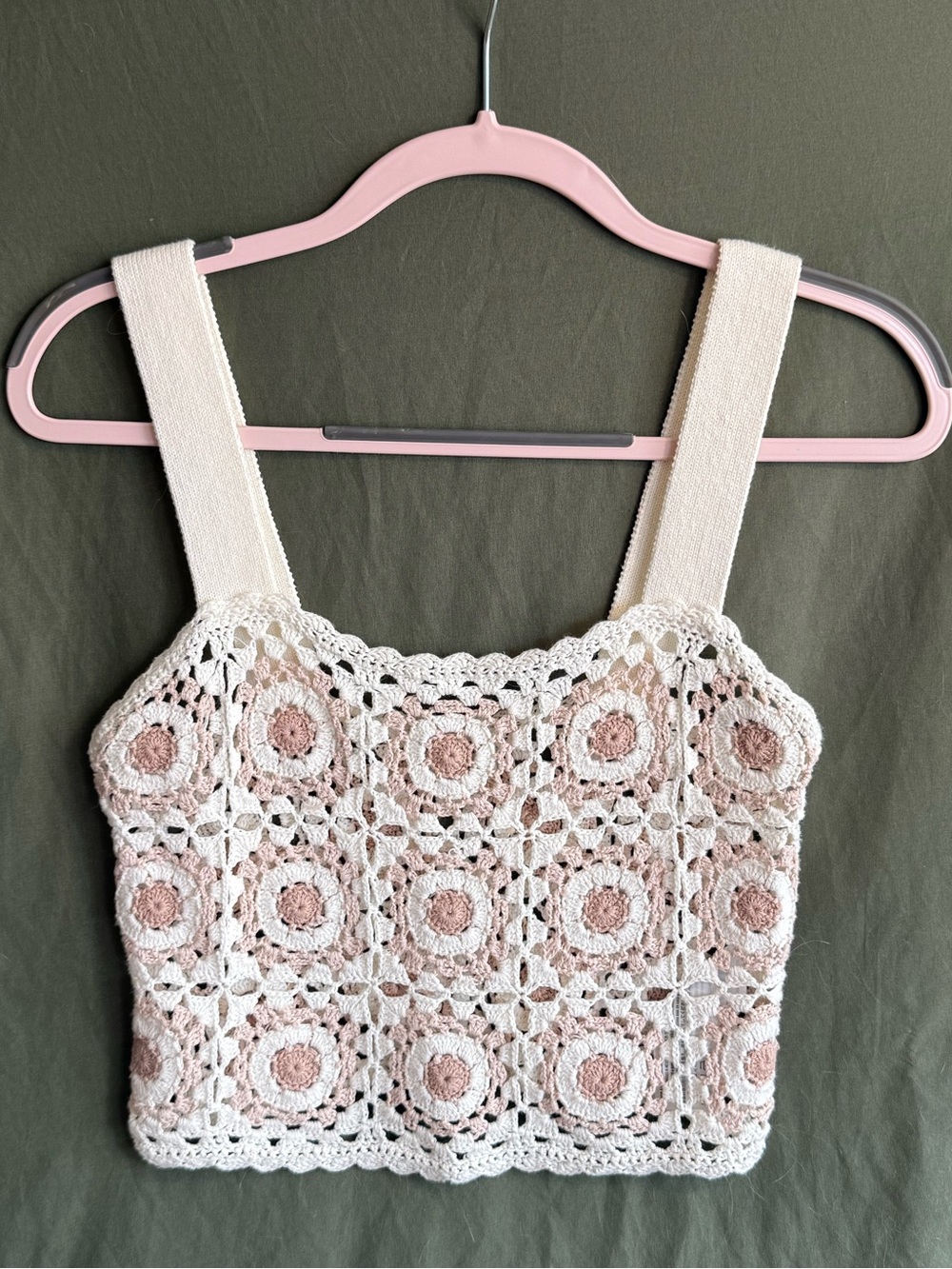 Crochet Square-Panel Tank Top in Cream and Tan